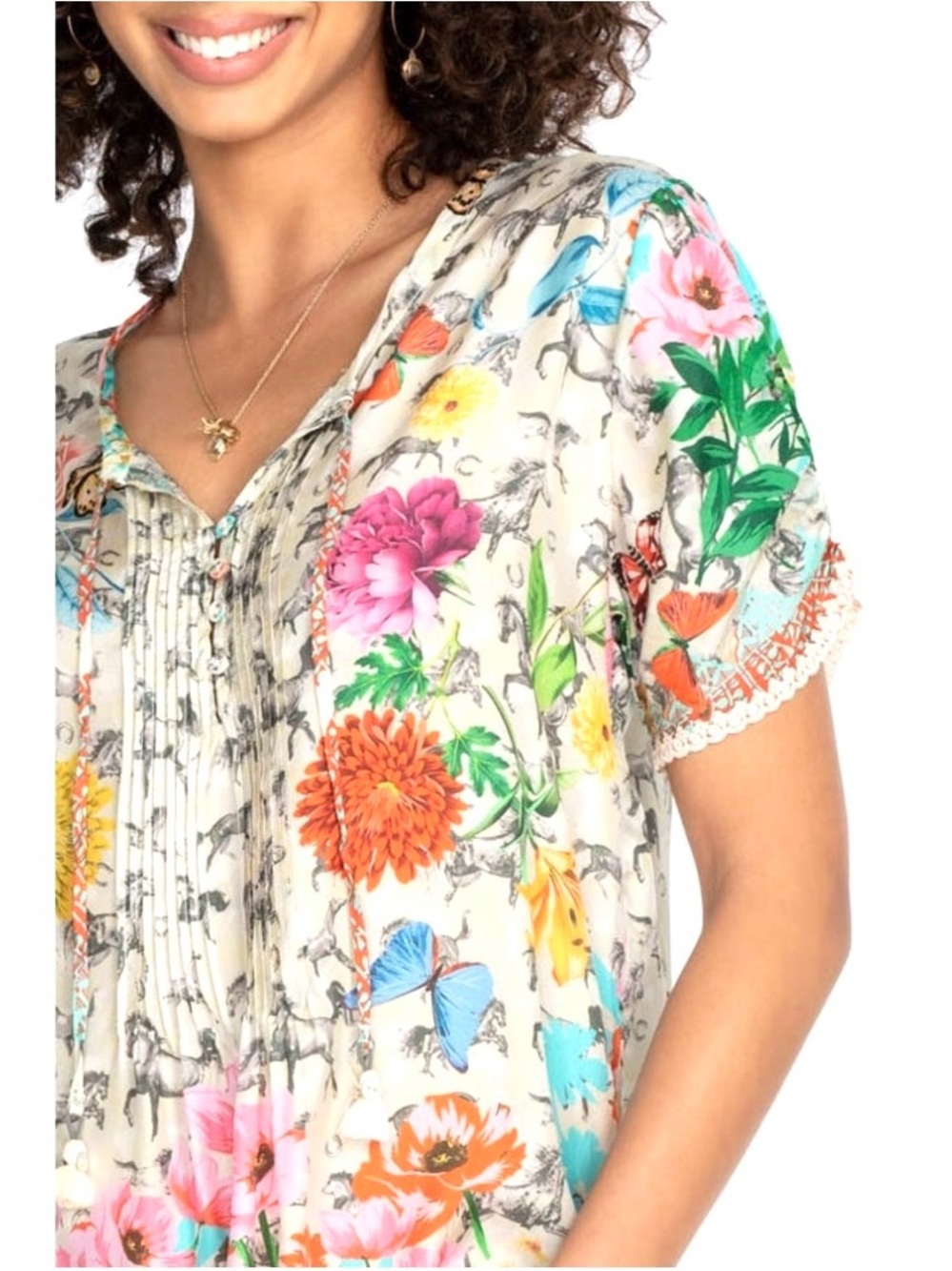 Johnny Was Lace Garden Mai Silk Tunic Top Blouse Women’s Medium